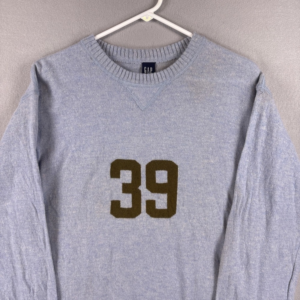 Vintage Gap Holiday 2001 Wool Sweater XL Collegiate Sporty #39 Light Blue Y2K